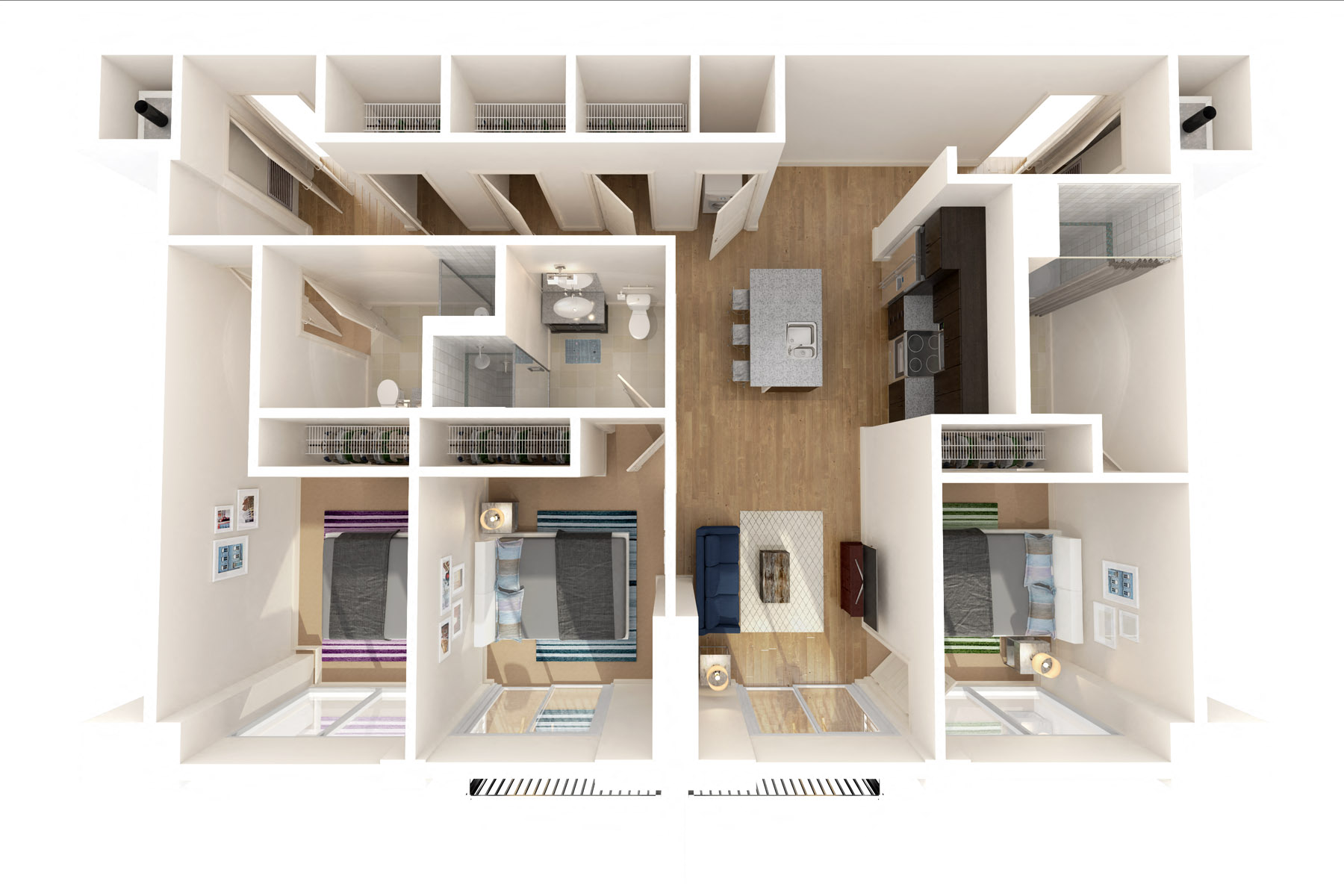 Floor plan for 3 beds, 3 baths, 1343 sqft